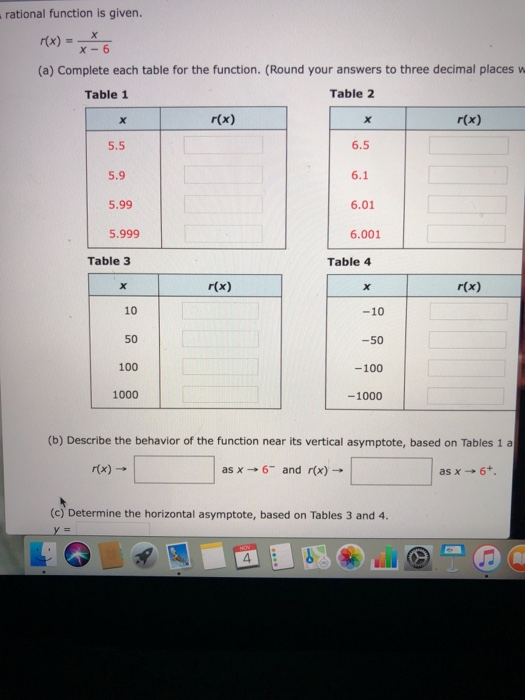 Solved rational function is given. (a) Complete each table | Chegg.com