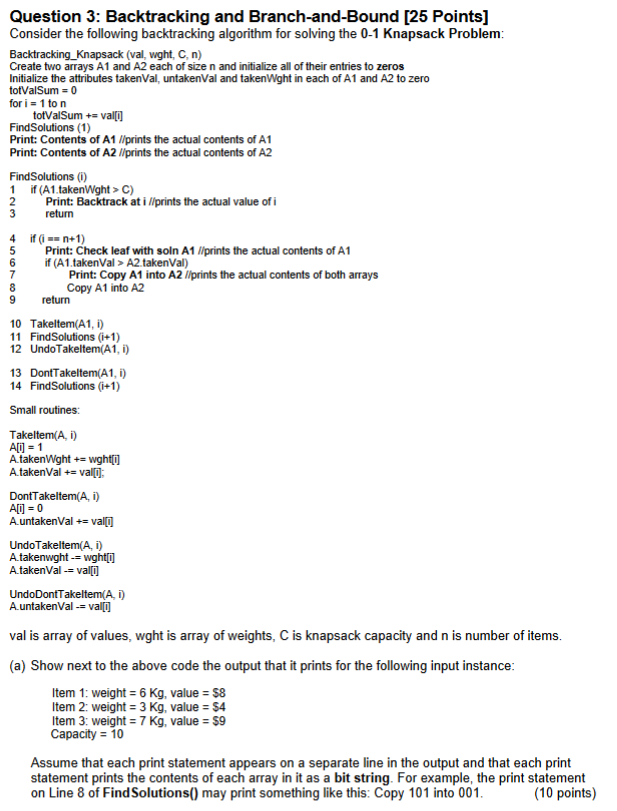 Question 3: Backtracking and Branch-and-Bound [25 | Chegg.com