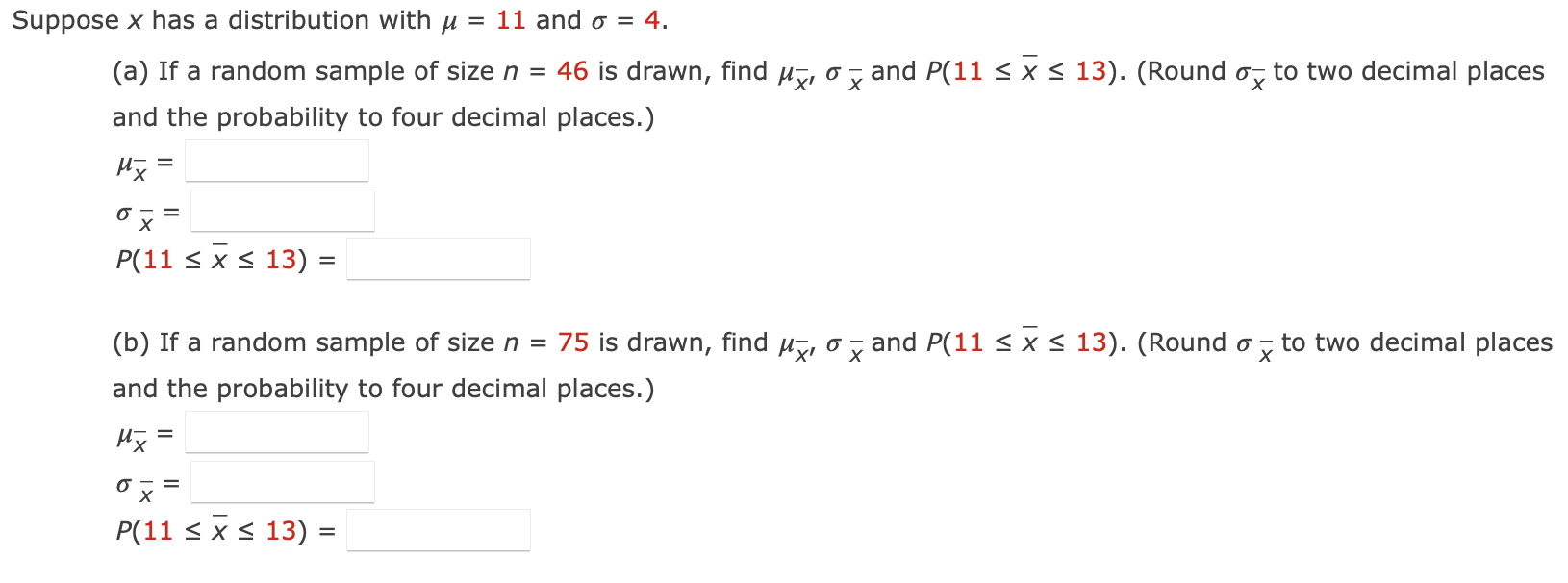 Solved Suppose x has a distribution with u = 11 and o = 4. | Chegg.com