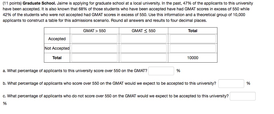 Solved (11 points) Graduate School. Jaime is applying for | Chegg.com