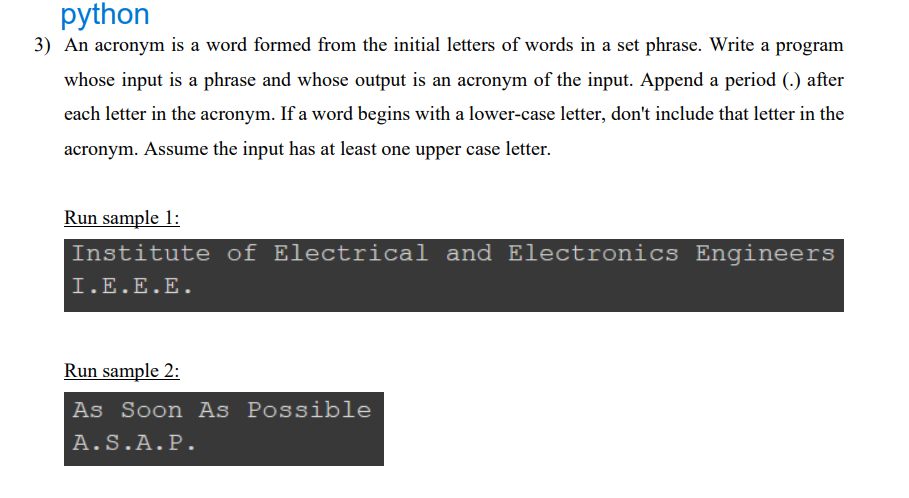 Solved An Acronym Is A Word Formed From The Initial Letters | Chegg.com