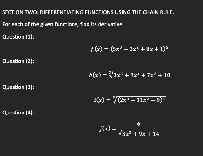 Solved SECTION TWO: DIFFERENTIATING FUNCTIONS USING THE | Chegg.com