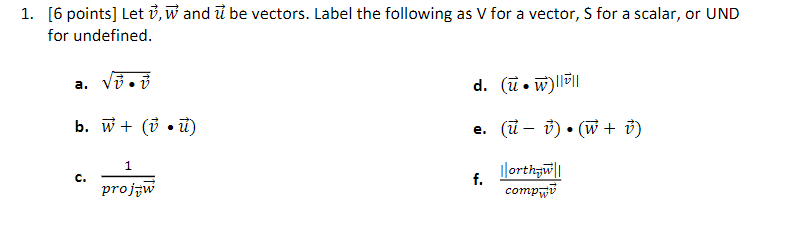 Solved 1 6 Points Let ở W And U Be Vectors Label The Chegg Com