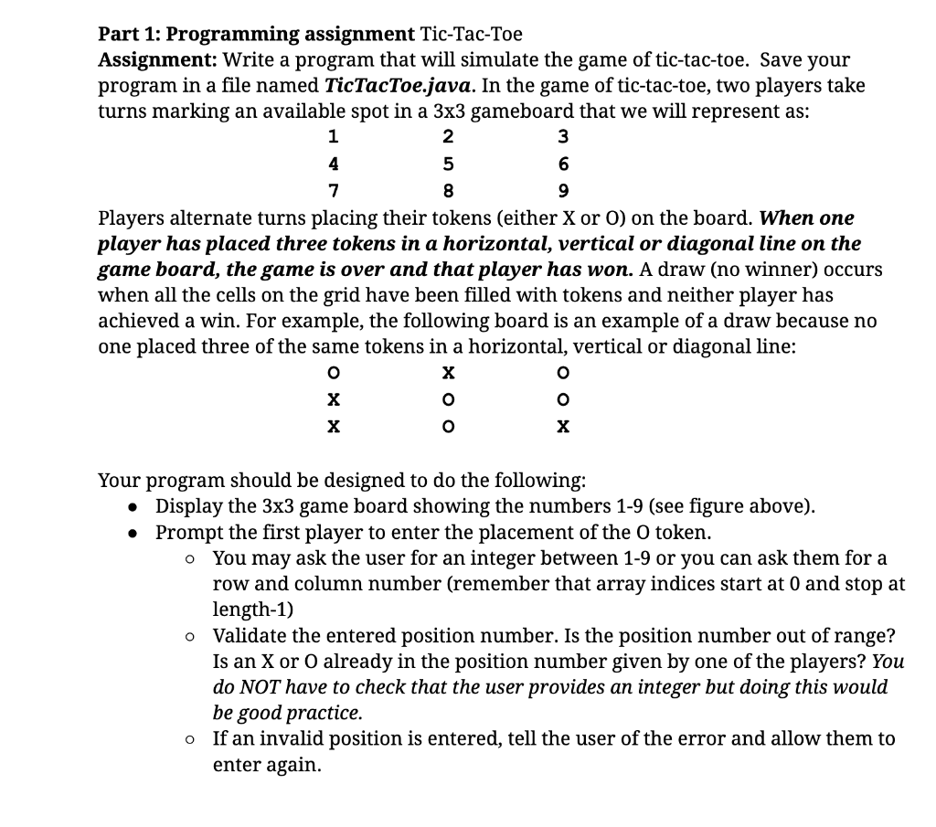 Solved 1 4 7 Part 1: Programming Assignment Tic-Tac-Toe | Chegg.com