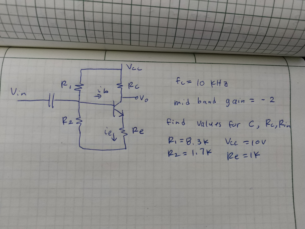Solved For the transistor amplifier, design the values of Rc | Chegg.com