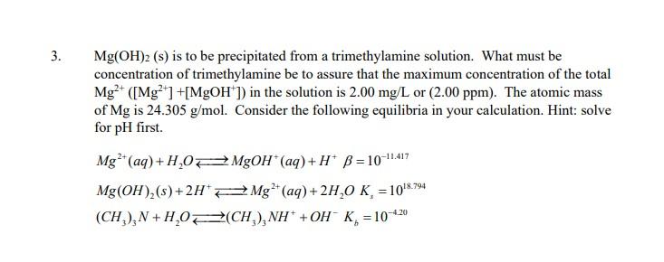 3. Mg(OH)2 (s) is to be precipitated from a | Chegg.com