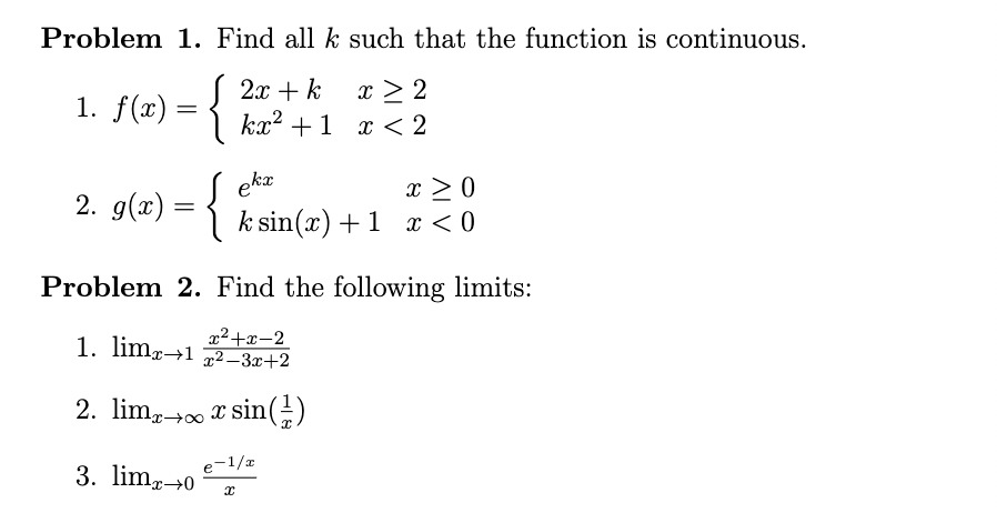 Solved Problem 1. Find All K Such That The Function Is 