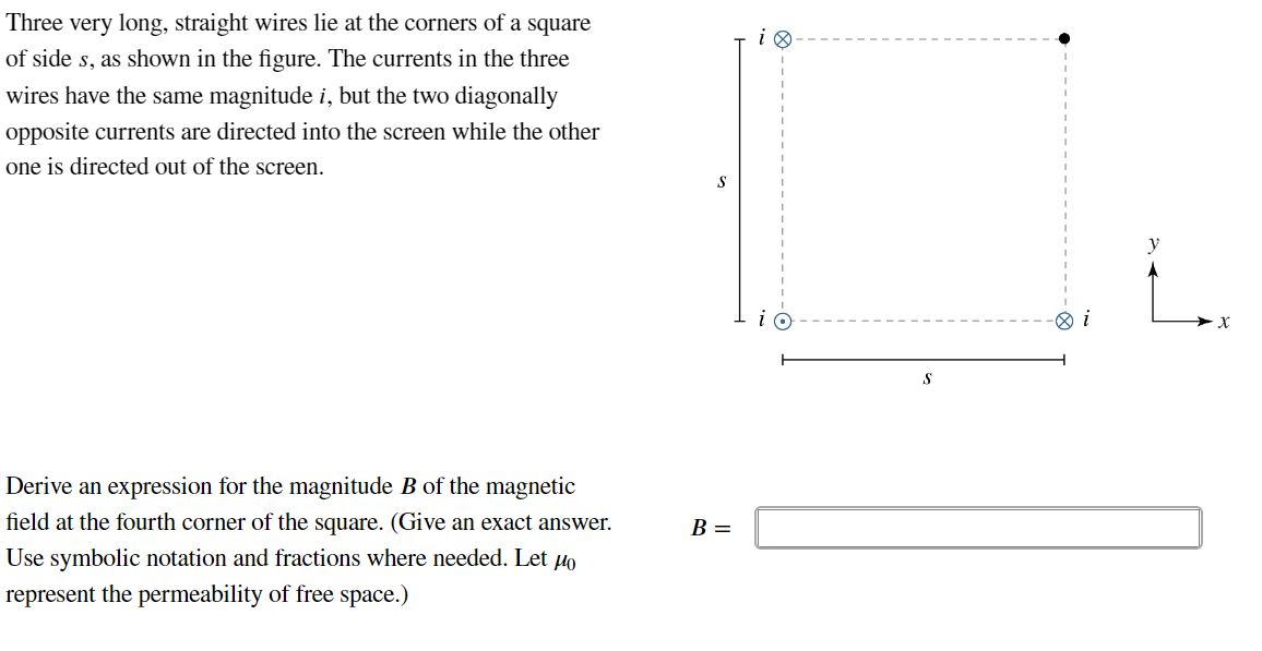 Solved Three very long, straight wires lie at the corners of