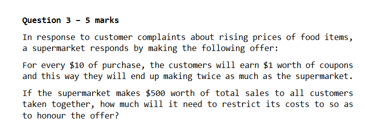 Solved Question 3 - 5 marks In response to customer | Chegg.com