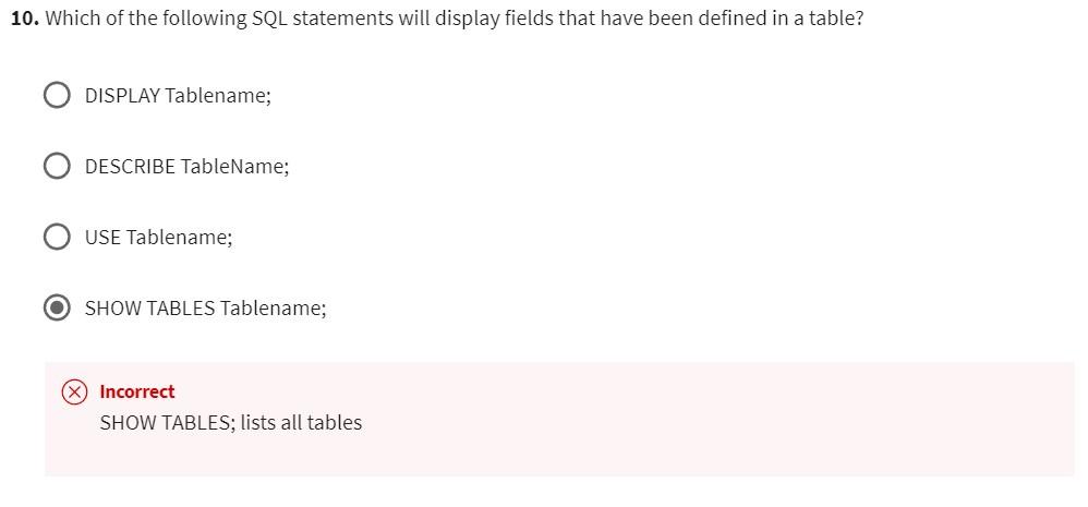 Solved 10. Which of the following SQL statements will | Chegg.com