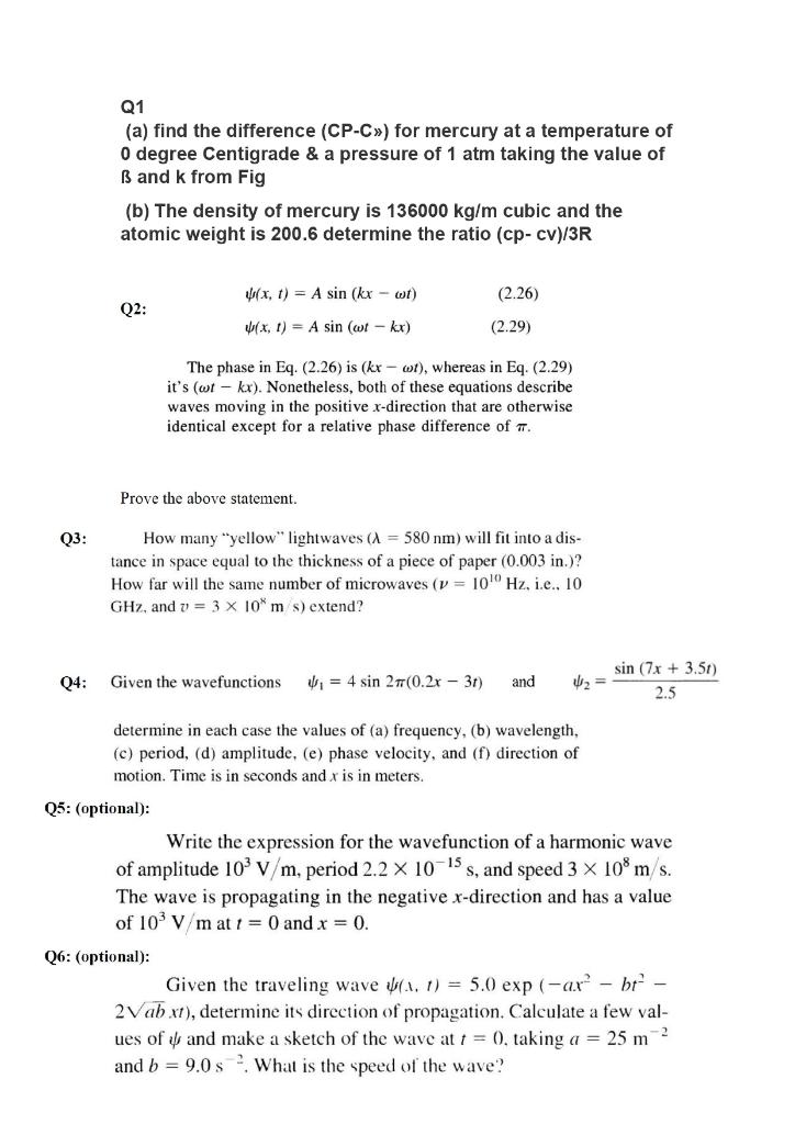 Q1 A Find The Difference Cp C For Mercury At Chegg Com