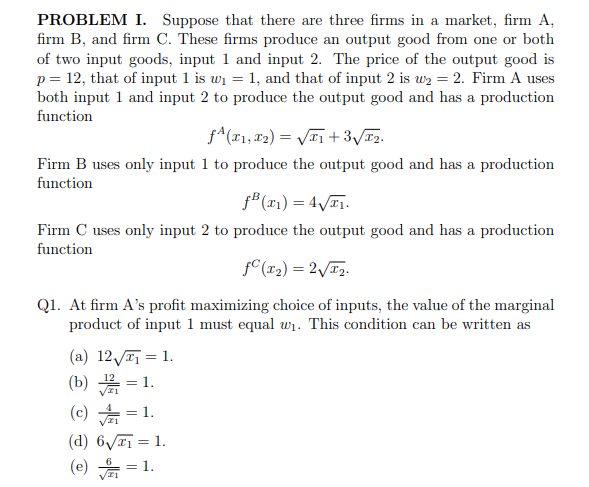 Solved PROBLEM I. Suppose That There Are Three Firms In A | Chegg.com