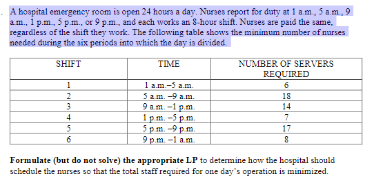 Solved A hospital emergency room is open 24 hours a day. | Chegg.com