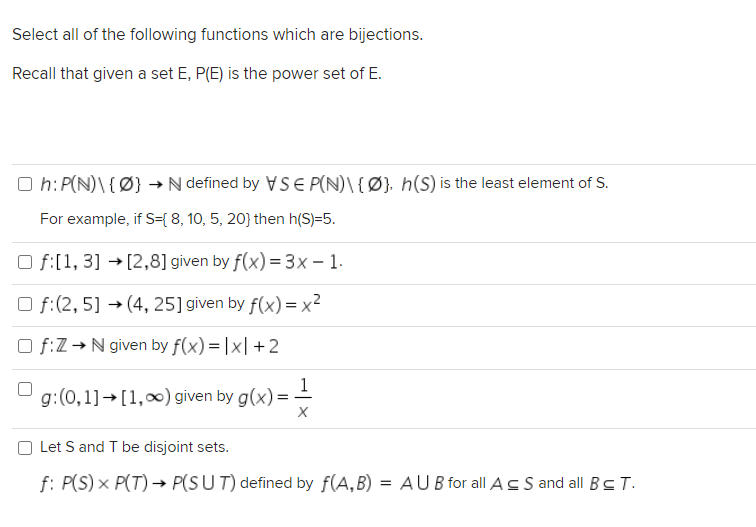Solved Select All Of The Following Functions Which Are Bi Chegg Com