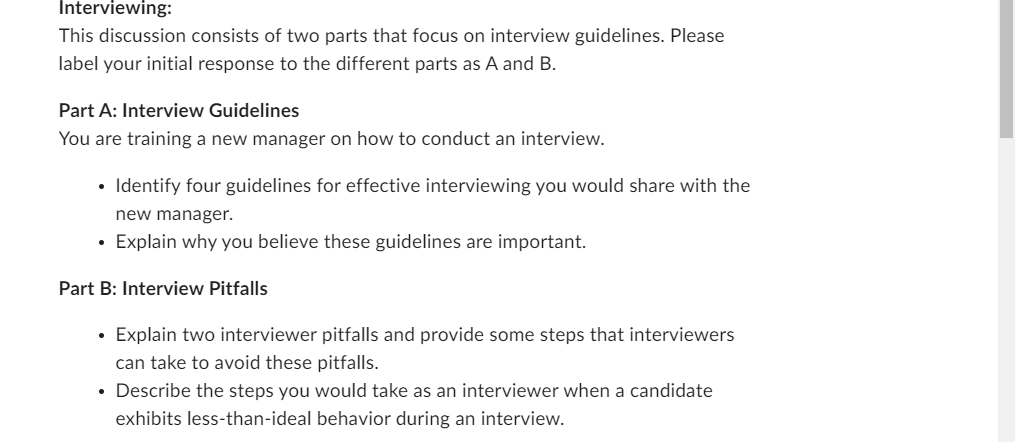 Solved Interviewing: This discussion consists of two parts | Chegg.com