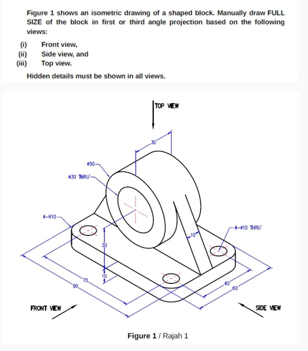 Solved Figure 1 ﻿shows an isometric drawing of a shaped | Chegg.com