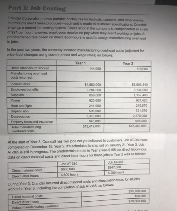 Solved art 1 Job Costing Crandall Corporation makes