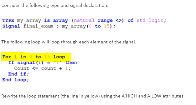 Consider the following type and signal declaration. | Chegg.com