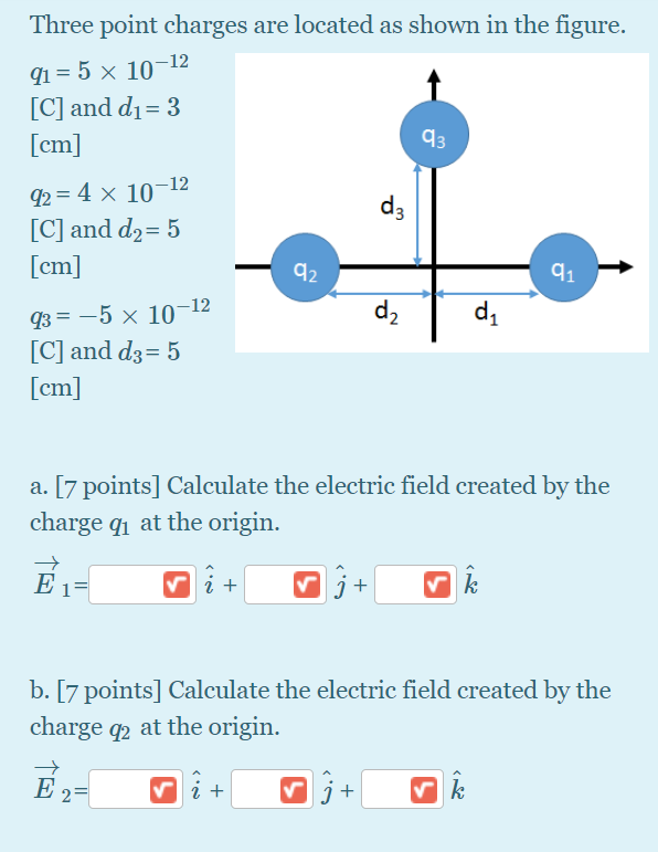 Solved Three point charges are located as shown in the | Chegg.com