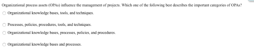 Solved Organizational process assets (OPAs) influence the | Chegg.com