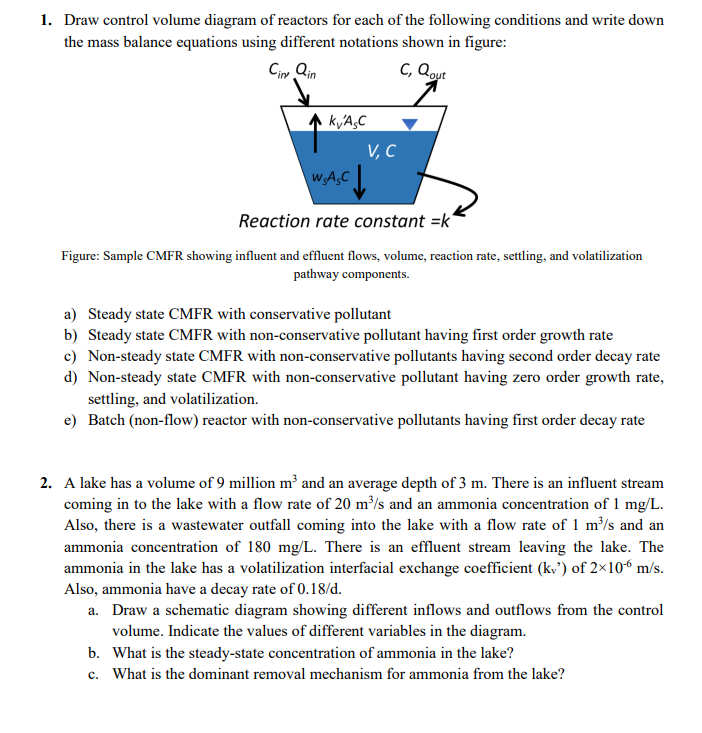 Solved 1. Draw control volume diagram of reactors for each | Chegg.com