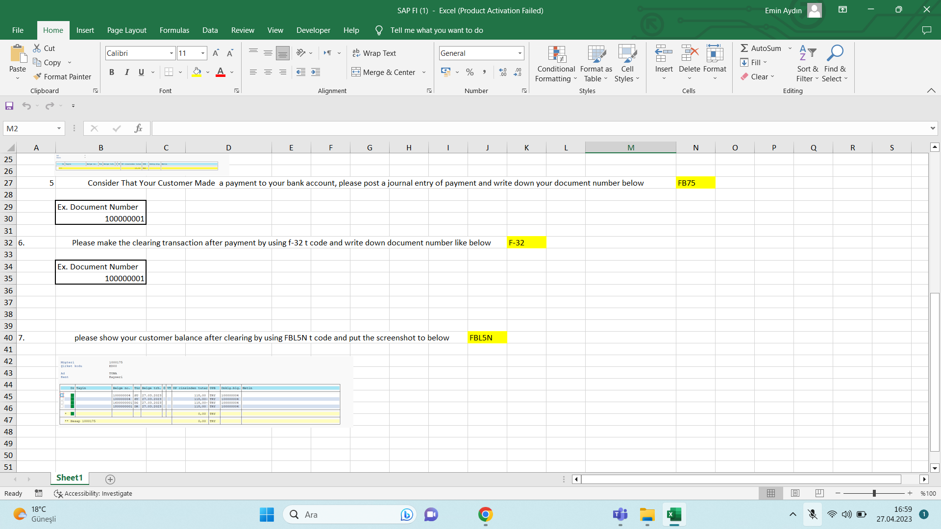 Sap fi 1 excel product activation failed sap fi chegg