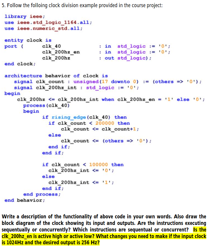 Solved 5. Follow the folloing clock division example | Chegg.com