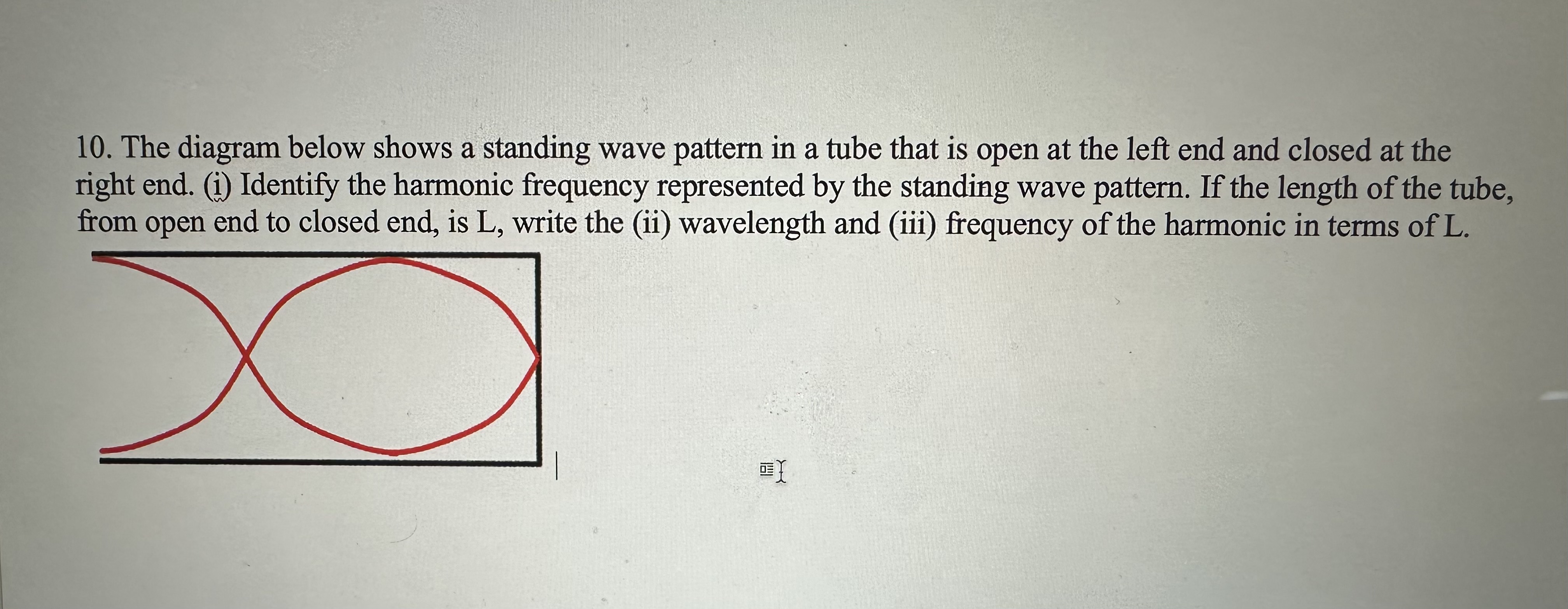 Solved 10. The diagram below shows a standing wave pattern | Chegg.com