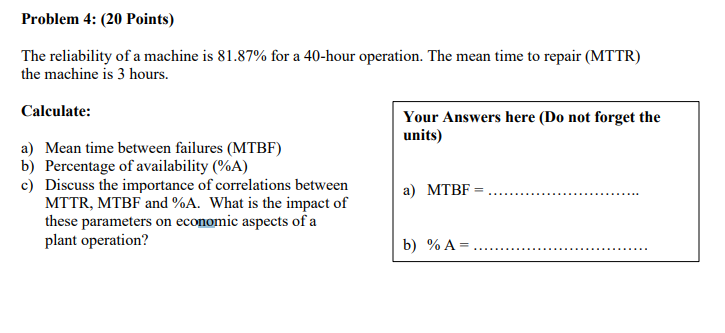 Solved Problem 4: (20 Points) The reliability of a machine | Chegg.com