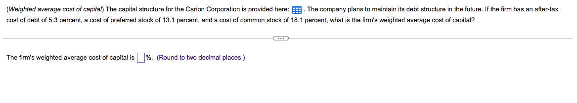 (Weighted average cost of capital) The capital | Chegg.com