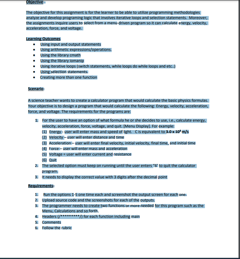 Solved Objective The objective for this assignment is for | Chegg.com