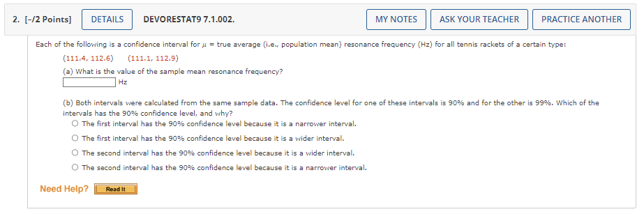Solved Each of the following is a confidence interval for μ= | Chegg.com