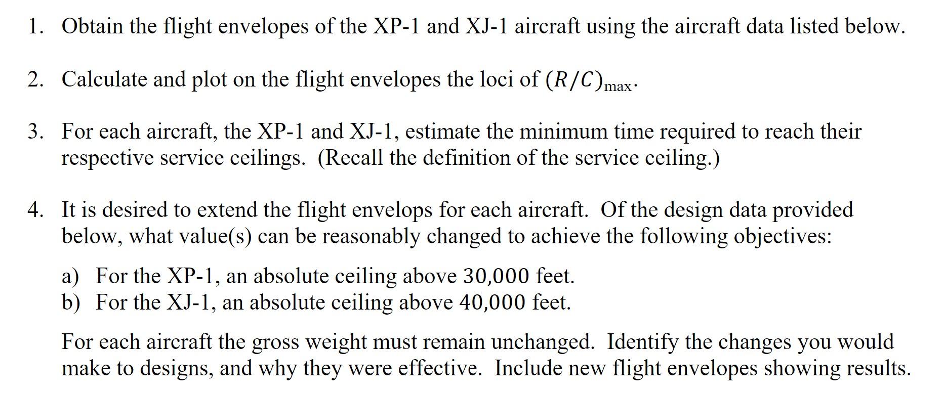 1. Obtain the flight envelopes of the XP-1 and XJ-1 | Chegg.com