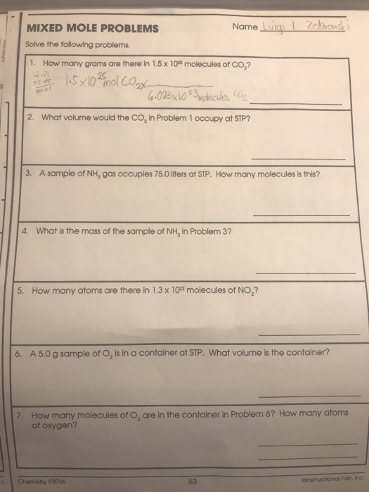 Mixed Mole Problems Worksheet Answers