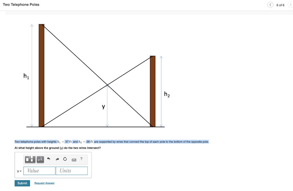 Solved Two Telephone Poles 6 of 6 > h1 h2 у Two telephone