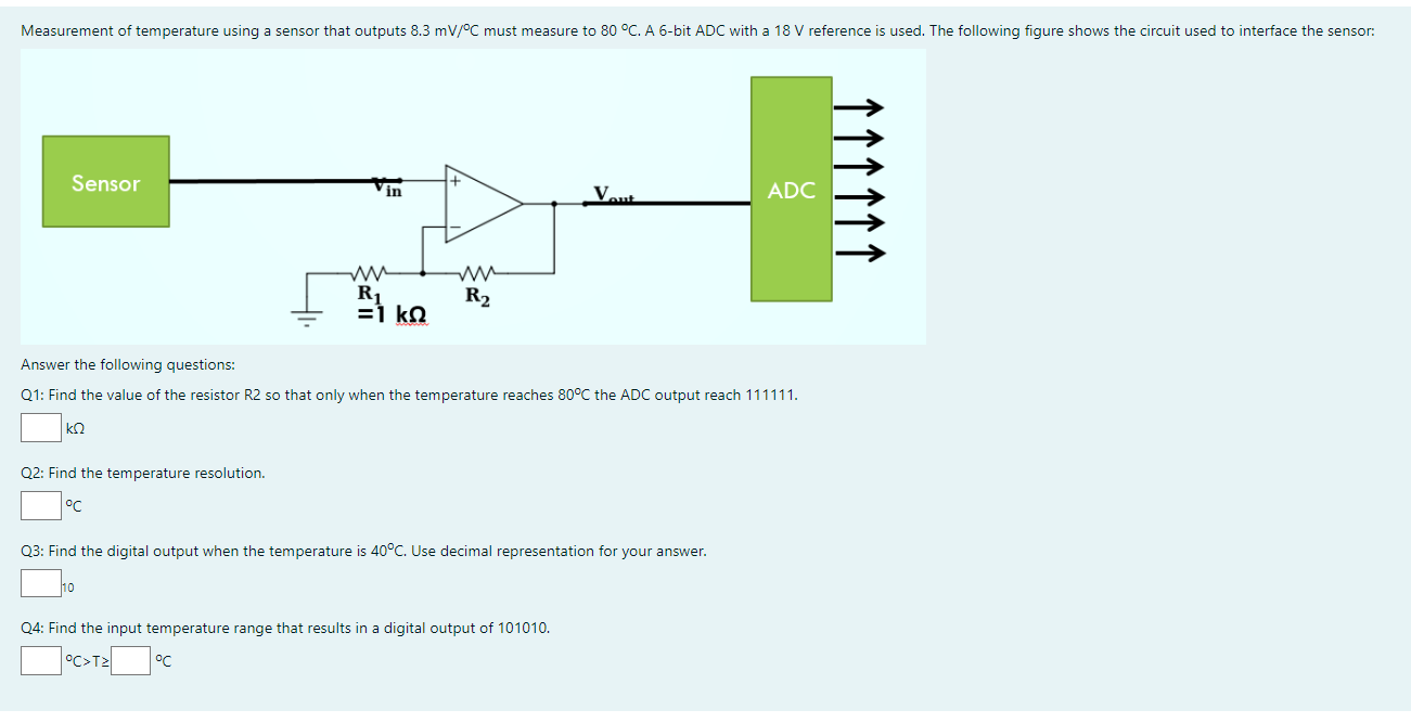 Solved Measurement of temperature using a sensor that | Chegg.com