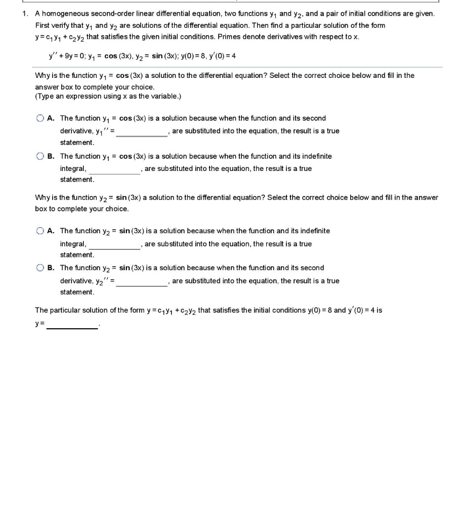 Solved 1. A homogeneous second-order linear differential | Chegg.com