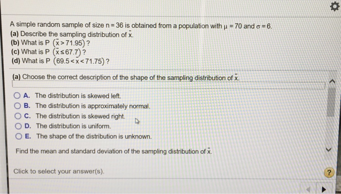 Solved A simple random sample of size n 36 is obtained from | Chegg.com