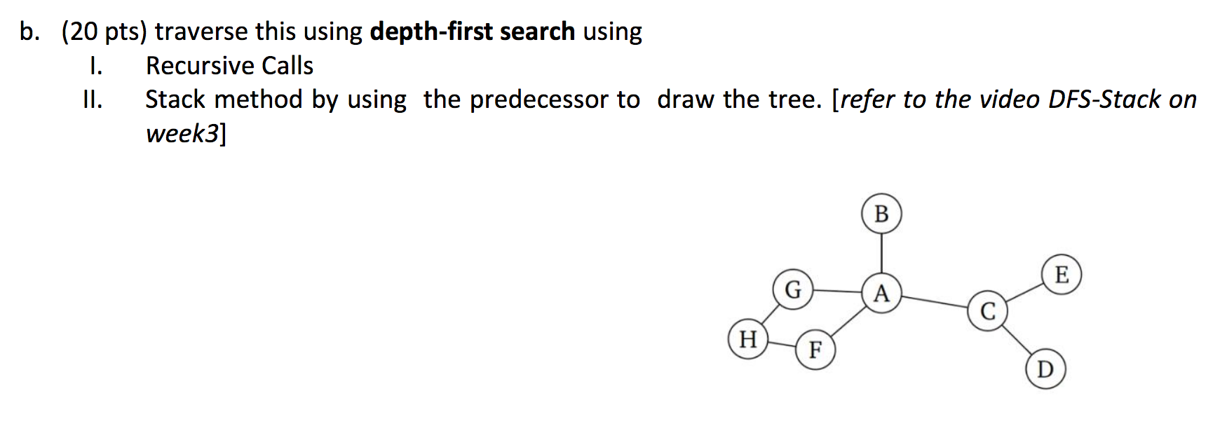 Solved b. (20 pts) traverse this using depth-first search | Chegg.com