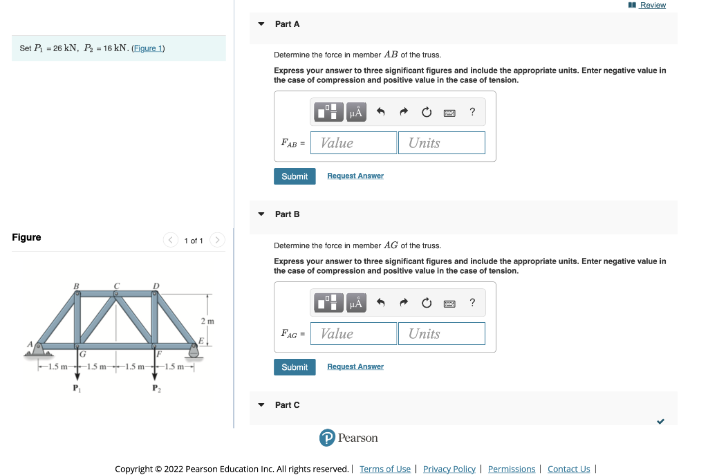 Solved Set P1=26kN,P2=16kN. (Figure 1) Determine the force | Chegg.com