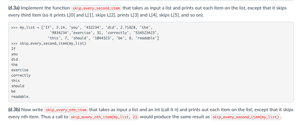 Solved (d) Do these Python exercises: (d.1a) Implement the | Chegg.com