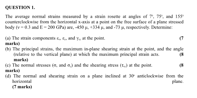 Solved QUESTION 1.The average normal strains measured by a | Chegg.com