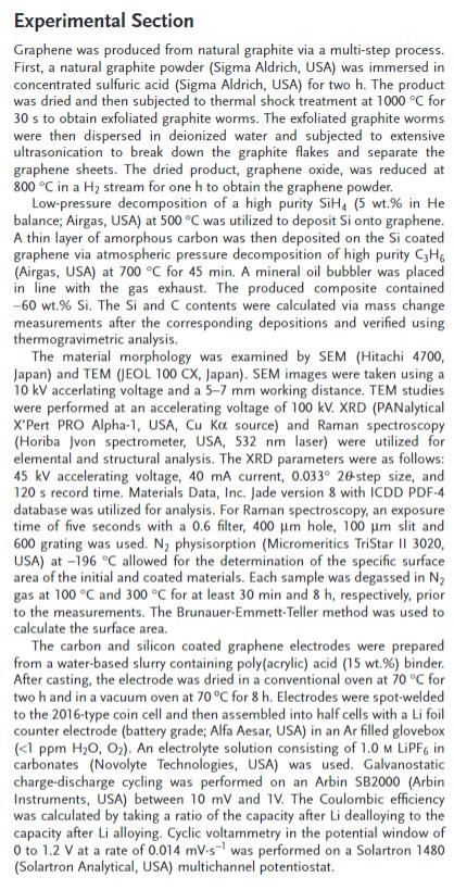 Experimental Section
Graphene was produced from natural graphite via a multi-step process.
First, a natural graphite powder (