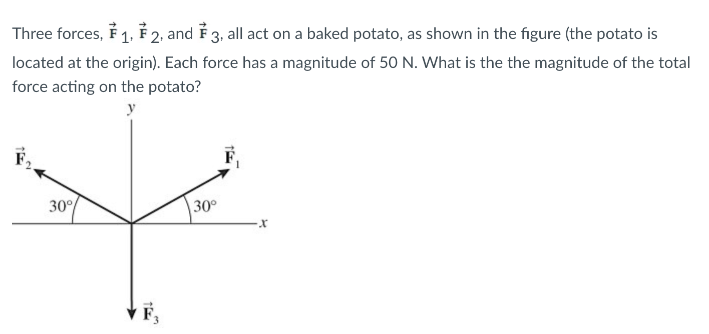 Potato Force Solved Three forces, † 1, † 2, and 3, all act on a baked | Chegg.com