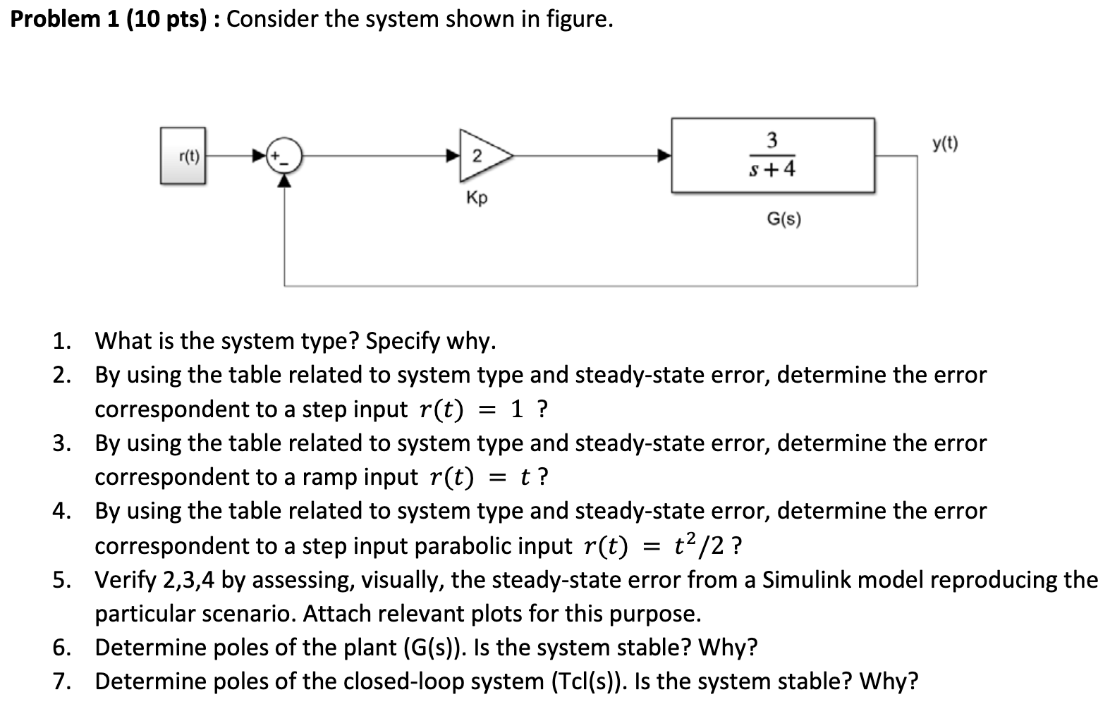 Solved Problem 1 (10 pts) : Consider the system shown in | Chegg.com