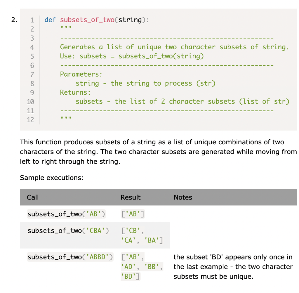 Solved This function produces subsets of a string as a list | Chegg.com