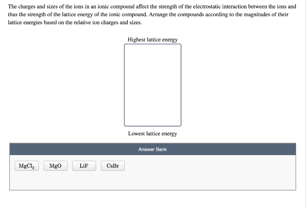 Solved The charges and sizes of the ions in an ionic