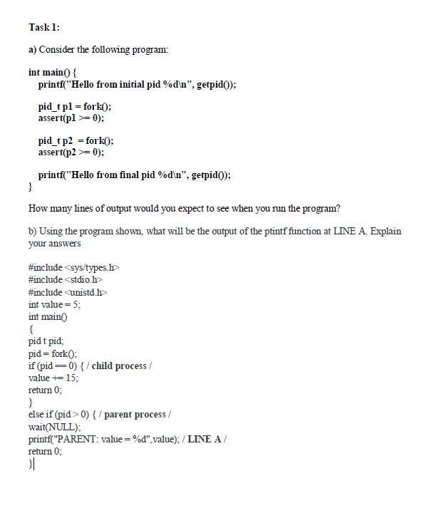 Solved Task 1: A) Consider The Following Program: Int Main() | Chegg.com