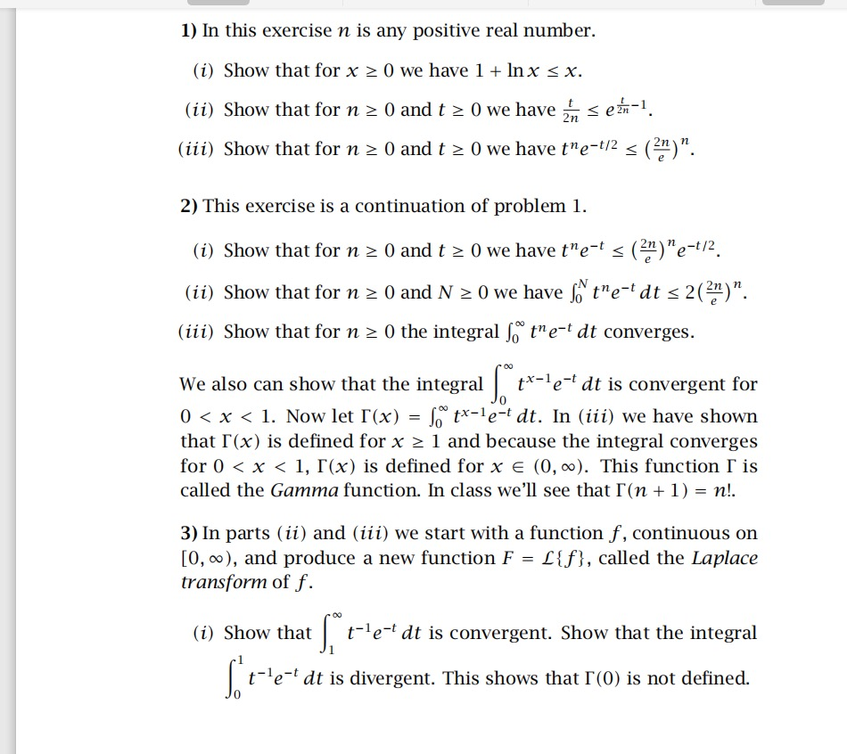 Solved 1) In this exercise n is any positive real number. | Chegg.com