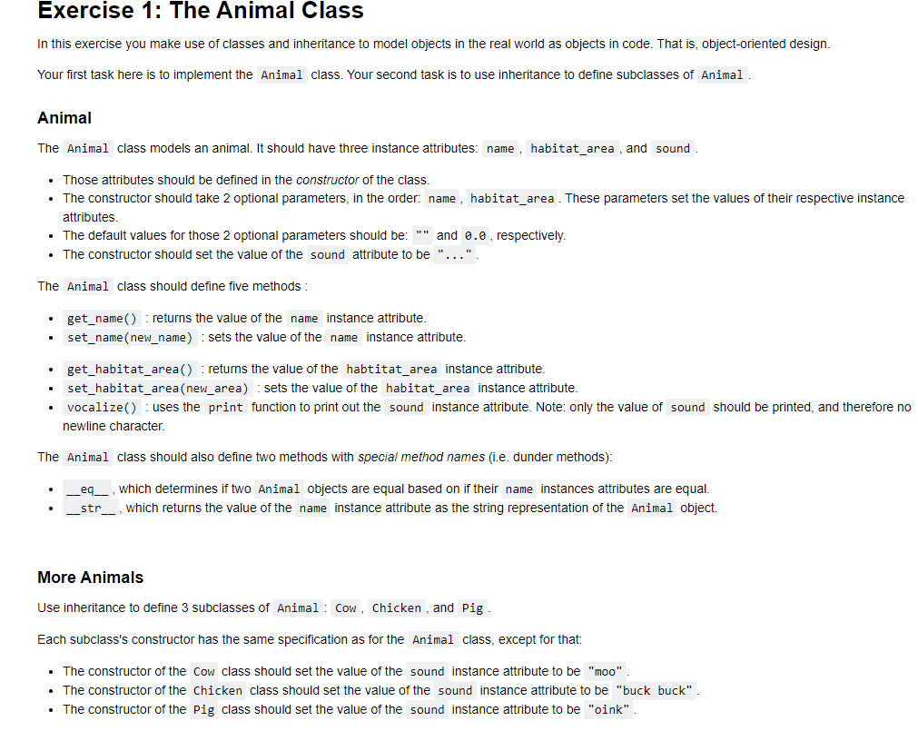 Solved Exercise 1: The Animal Class In this exercise you | Chegg.com